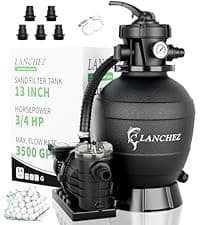 LANCHEZ 13in Sand Filter Pump for Above Ground Pool, 3/4 HP Pool Pumps Above Ground 3500 GPH for Pools up to 11000 GAL, Pool Sand Filter with 7-Way Valve
