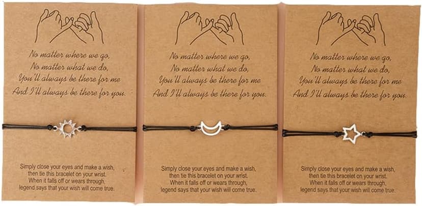 ZAHSY BFF Friendship Bracelets Gift for 3 Sun Moon Star Pinky Promise Bracelets Best Friend Christmas Birthday Gifts for Women Matching Bracelet for Sisters