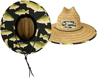 KC Republic Fabric Pattern Print Straw Sunhat Men & Women, Lifeguard Hat, Beach, Swim, Cruise, Paddle Board, Boat, Fishing, Fits All