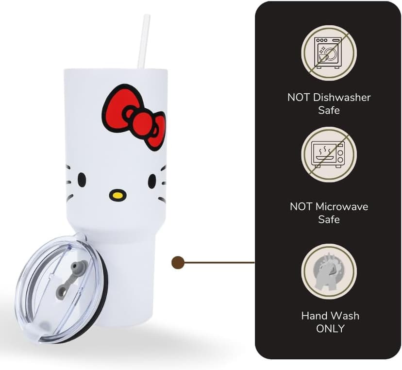 Bioworld Hello Kitty 40 Oz. Stainless Steel Tumbler With Leak-Proof Lid