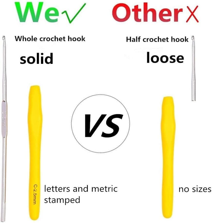 Yarniss Crochet Hooks,14 Size Crochet Set 2mm(B)-10mm(N), Ergonomic Crochet Hooks Set with Case for Beginner,Long Crochet Needles