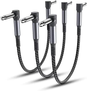 Elebase Guitar Patch Cables 6-Inch 3-Pack,6.35MM Effects Pedal Board Cord,1/4 Right-Angle Nylon Braided Instrument Audio Cable,Pedalboard Connector TS Copper Wire for Amp/Amplifier,Mixer,Electric Bass