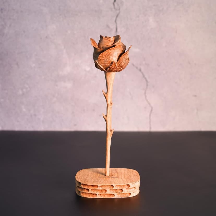 Camellia Bees Wooden Rose, Wood Anniversary Flower Gift for Valentines, Mothers Day, 5th Wedding Anniversary, Wooden Handmade Gift for Wife Husband Couple (5th Wood)