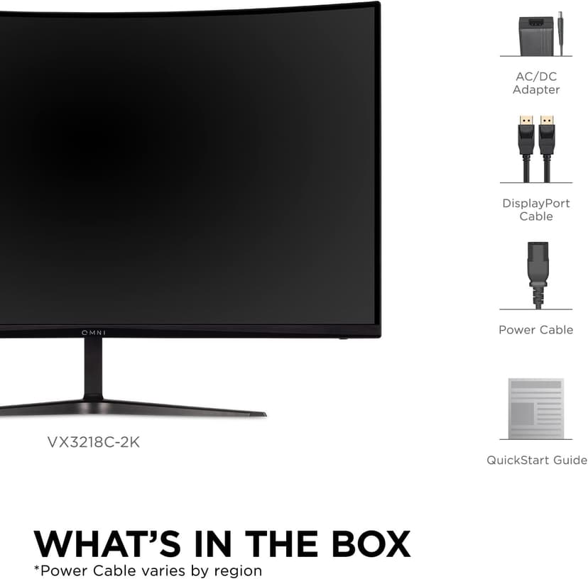 ViewSonic VX3218C-2K 32 Inch 1440p Curved Gaming Monitor, 180Hz and 1ms for Smooth Gameplay, FreeSync Premium and Eye Care Technology for Smooth Visuals, HDMI, and DisplayPort Inputs