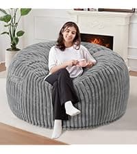 Homguava 3FT Bean Bag Chair: 3' Bean Bags with Memory Foam Filled, Large Beanbag Chairs Soft Sofa with Dutch Velvet Cover-Blue
