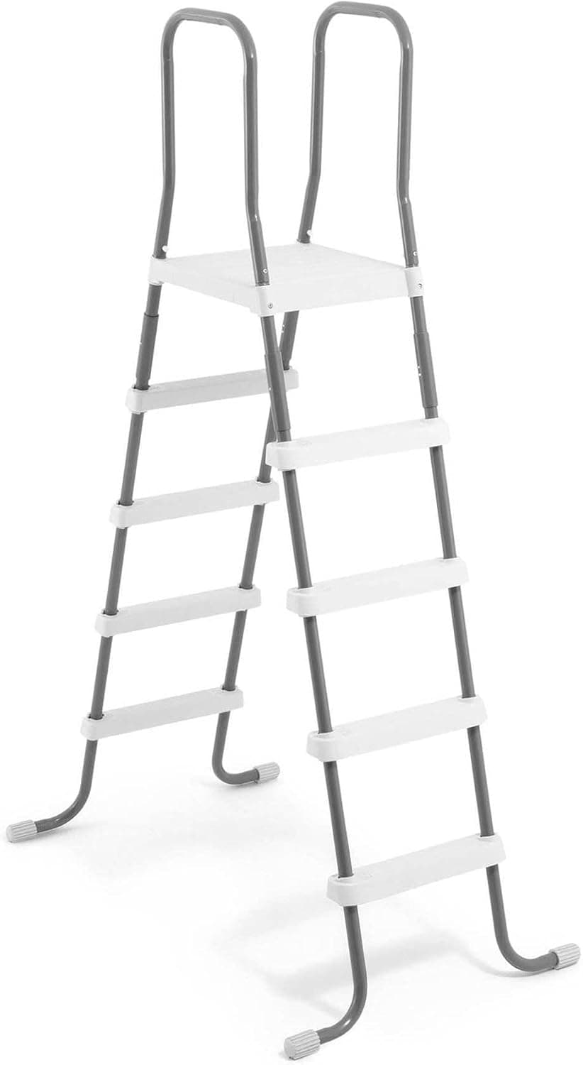 Intex 28067E Steel Frame 52" Pool Entry Step Ladder with Secure Non-Slip Steps for Above Ground Outdoor Swimming Pools, Silver