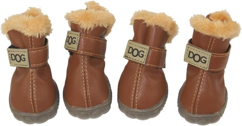 Winter Dog Boots & Paw Protectors: Outdoor Anti-Slip Dog Snow Shoes, Dog Booties Provide Warmth to Dogs Paws from Ice and Snow, Rubber Sole PU Leather Faux Fleece-Lined, Light Brown Dog Shoes Size 8