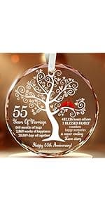 5th Wedding Anniversary Glass Ornament for Couple, Wife, Husband or Parents, Unique Wood Wedding Anniversary Idea, A Meaningful Christmas Decor to Celebrate Five Years of Love