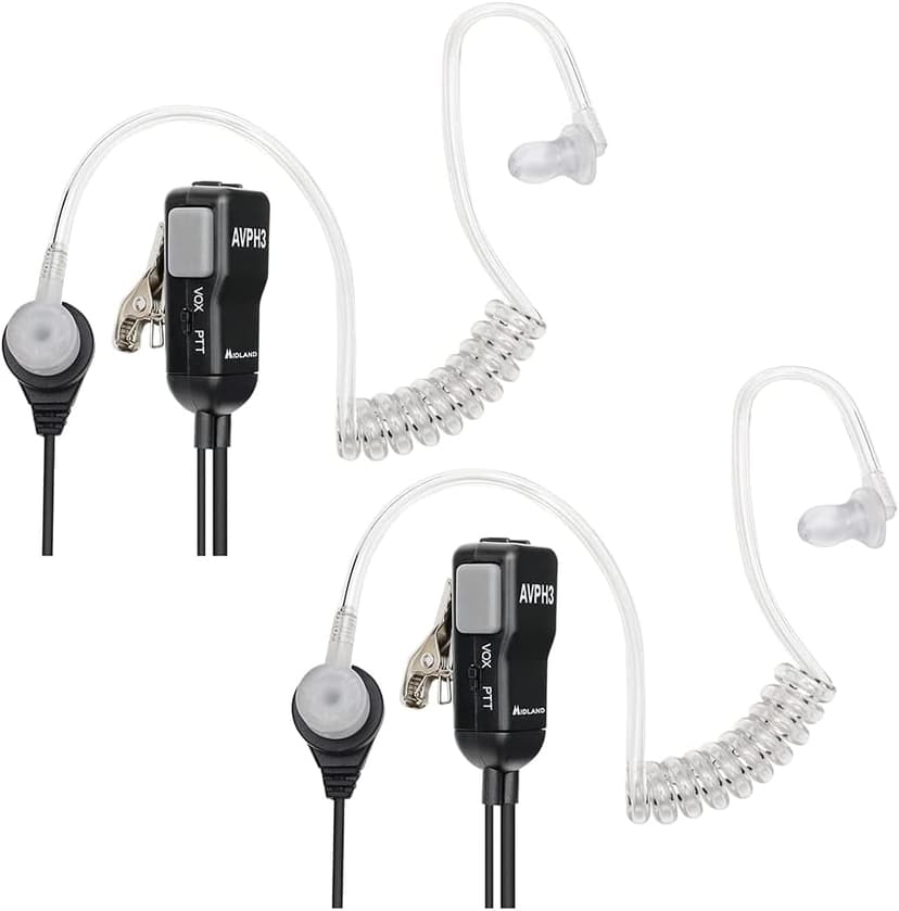 Midland AVPH3 Transparent Security Headsets with PTT/VOX – Wrap Around Design – Lasting Comfort Pair, Black