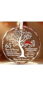 5th Wedding Anniversary Glass Ornament for Couple, Wife, Husband or Parents, Unique Wood Wedding Anniversary Idea, A Meaningful Christmas Decor to Celebrate Five Years of Love