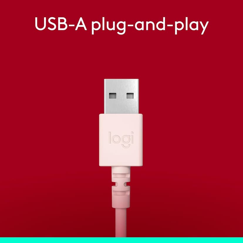 Logitech H390 Gaming Headphones, Wired Headphones with Mic, USB Headset with Microphone for PC, Noise Cancelling Microphone for Video Meetings, Music, Gaming - Rose