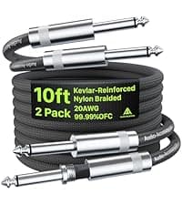 AA AUDIO ACCESSORY Guitar Cable 10 ft 2 Pack, Nylon Braided Anti-Kinking Kevlar-Reinforced, 20AWG 99.99% OFC, Heat-Shrink Protected 1/4 Instrument Cable, Shielded Amp Cord for Fender Electric Guitar