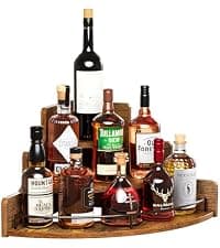 KLM Liquor Bottle Display Shelf, Coffee Syrup Rack Organizer, 3 Step Countertop Liquor Wine Rack, mini bar,liquor cabinet, Home Retro Bar Shelf Stand for Liquor Whiskey, Spirits B0D8TFHH3F