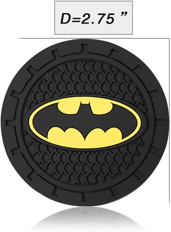 Bat Man 2Pcs Car Cup Holder Coasters for Marvel Fans, The Bat Man Car Coasters for Car Cup Holder Insert,Silicone Non-Slip Car Cup Mat, 2.75 Inch