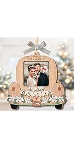 Just Married Personalized Christmas Ornaments - Wedding Gifts for Couples 2025, Bridal Shower Gift for Bride, Custom Wooden Ornaments with Picture, Newly Wed Gifts for The Couple Mr and Mrs Engagement