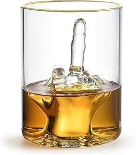 Middle Finger Funny Whiskey Glass – Premium Up Yours Funny Glass for Whiskey, Liquor – Luxurious Gold Rim – Home Bar Accessories Ideal for Man Cave, Fun Gag Gift Patent-Pending