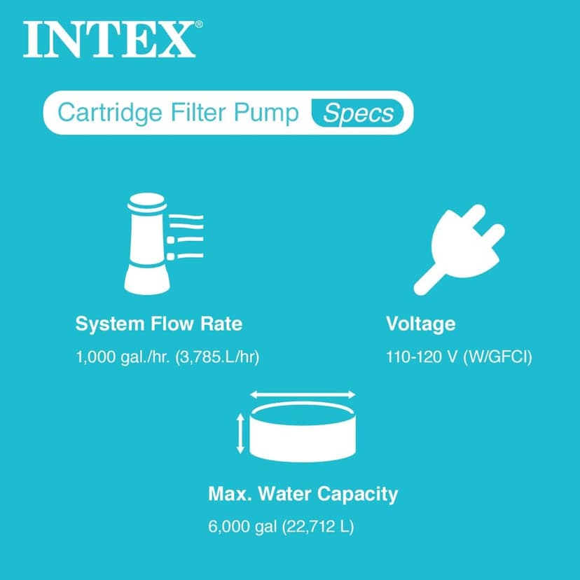 INTEX C1000 Krystal Clear Cartridge Filter Pump for Above Ground Pools: 1000 GPH Pump Flow Rate – Improved Circulation and Filtration – Easy Installation – Improved Water Clarity – Easy-to-Clean