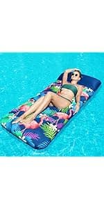 FindUWill Oversized Pool Float Lounge, 72" X 37" Extra Large Fabric-Covered Pool Floats for Adults, Inflatable Contour Lounger with Headrest Ultra-Comfort Cooling Pool Raft (XL, Monstera)