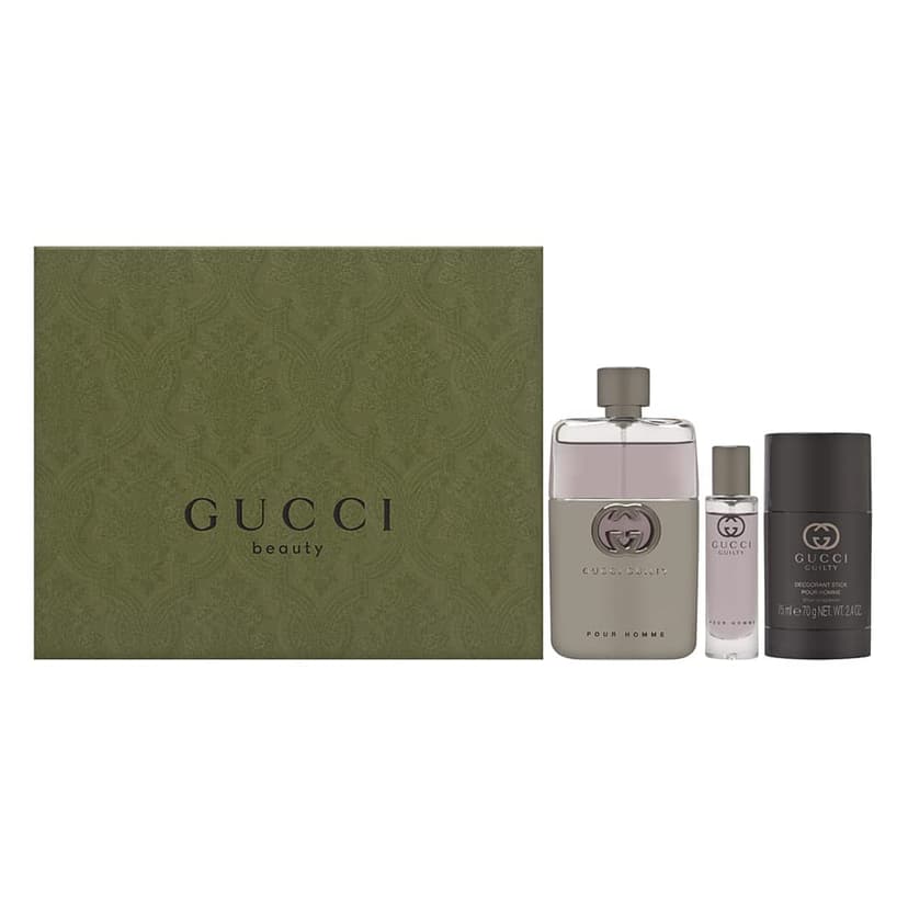 Gucci Guilty 3 Piece Hardbox Gift Set for Men (3 Ounce Eau de Toilette Spray + 2.4 Ounce Deodorant Stick + 0.5 Ounce Eau de Toilette Travel Spray) B09TWLGGFC
