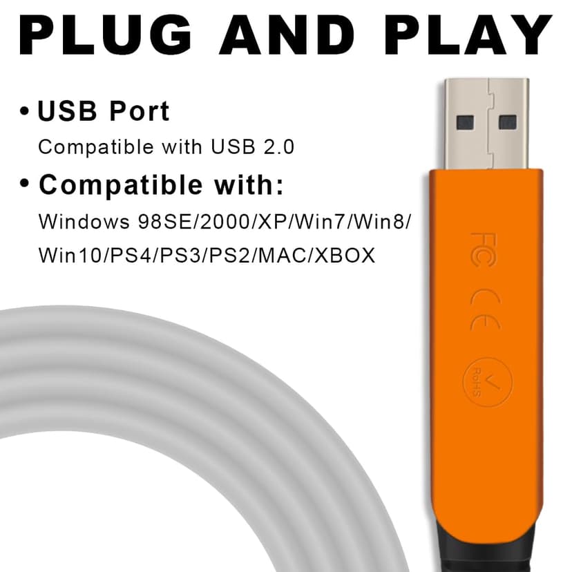 HixYaxi USB Guitar Cable for Instruments Recording 10FT USB-A to 6.35mm 1/4 TS Gold-Plated Cable Audio Adapter for Eletronic Guitar, Bass, Piano Recording Compatible with PC, Mac etc. - 10FT/3.1M