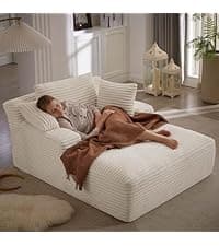 65.4" Chaise Lounge Chair Indoor, Corduroy Oversized Boneless Lounge Chair Single Sofa Bed with 3 Pillows, Deep Seat Comfy Upholstered Reading Chair for Living Room, Bedroom, Apartment Beige