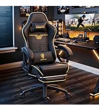 Dowinx Gaming Chair Fabric with Pocket Spring Cushion, Massage Game Chair Cloth with Headrest, Ergonomic Computer Chair with Footrest 290LBS, Black and Grey
