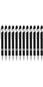 LINFANC 12 Pack Black Gold Ballpoint Pen with Stylus Tip, 1.0 mm Black Ink Smooth Writing Pens, Metal Stylus Pens for Touch Screens