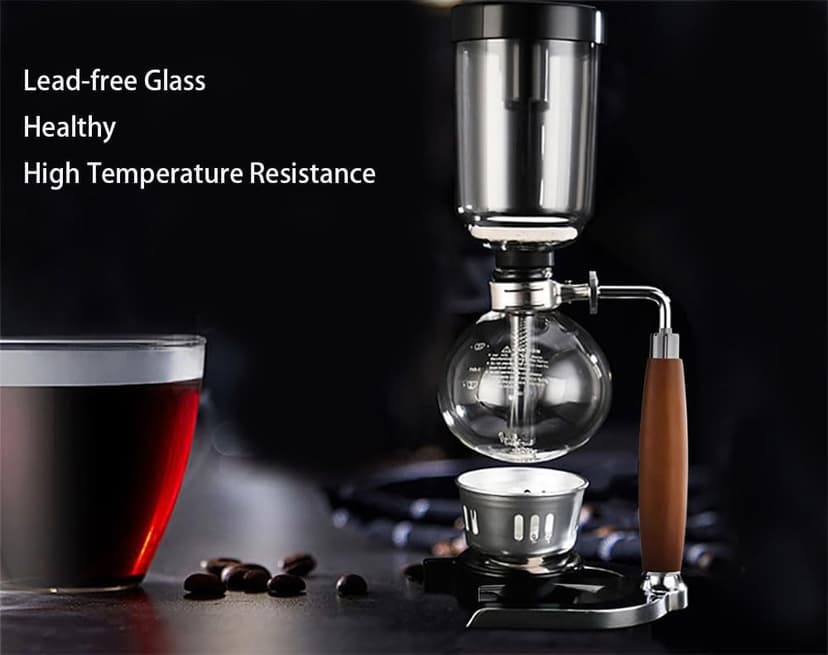 5 Cup,Siphon Coffee Maker with Wooden Handle ,syphon coffee brewer,coffee siphon,Vacuum Brewer Pot, Japanese Syphon Machine, Glass Drip Coffee Maker Set,Comes With 10 Sheets Of Coffee Filter Cloths