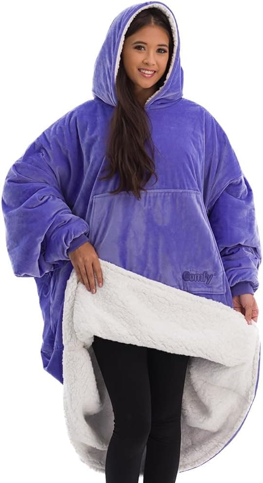 THE COMFY Original | Sherpa Lined Microfiber Fleece Wearable Blanket, Oversized Design with Hood and Pocket from Shark Tank