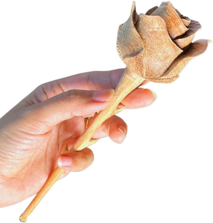 Camellia Bees Wooden Rose, Wood Anniversary Flower Gift for Valentines, Mothers Day, 5th Wedding Anniversary, Wooden Handmade Gift for Wife Husband Couple (5th Wood)