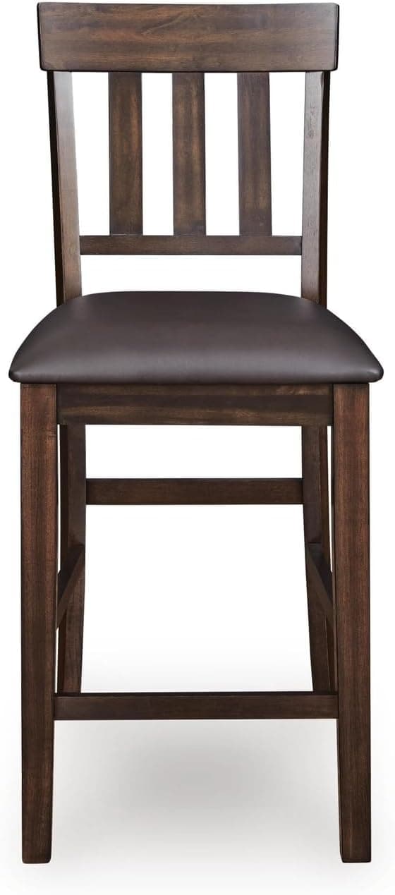 Signature Design by Ashley Haddigan Upholstered Barstool, 2 Count, Slat Back Design, Cushioned Seat, Wood, 25.5" H, Dark Brown