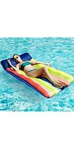 FindUWill Oversized Pool Float Lounge, 72" X 37" Extra Large Fabric-Covered Pool Floats for Adults, Inflatable Contour Lounger with Headrest Ultra-Comfort Cooling Pool Raft (XL, Monstera)