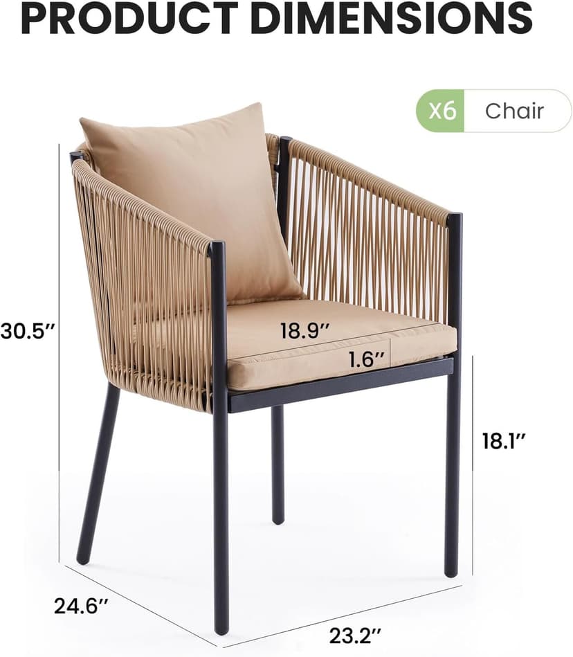 Soohow Rattan Outdoor Patio Dining Chairs Set of 6, Woven Wicker Chairs with Cushions, All Weather Ergonomic Comfort, for Balcony, Backyard and Poolside