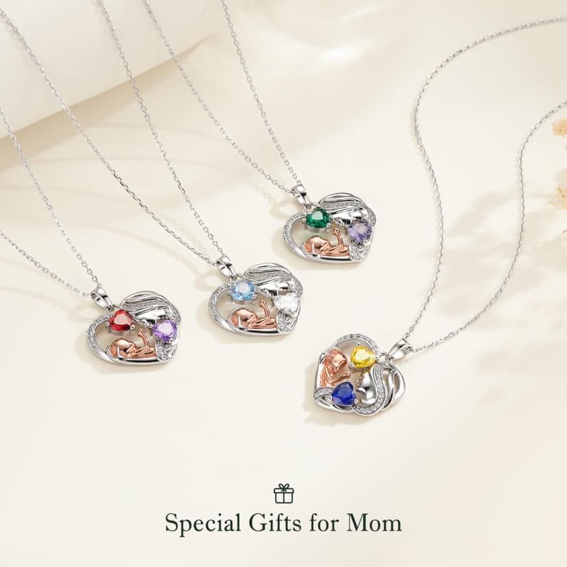Iefil Christmas Gifts for Mom - 925 Sterling Silver Double Birthstone Necklace, First Mothers Day Gifts for New Mom Jewelry