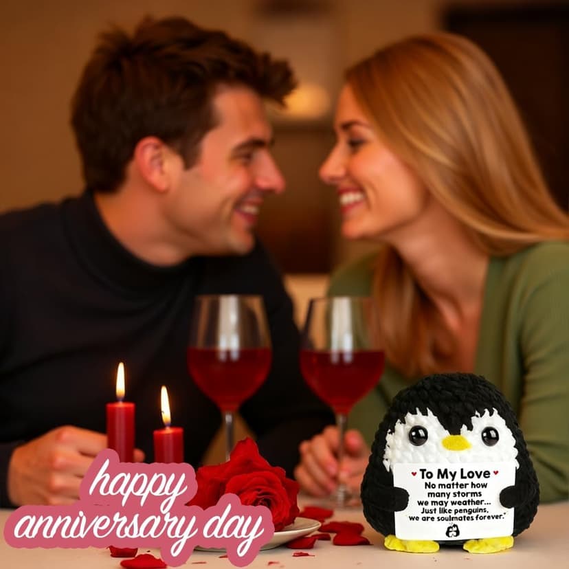Positive Penguin Gifts for Him Her Anniversary Valentine‘s Day Birthday Gift for Boyfriend Husband Wife Handmade Crochet Animals Romantic Couples Christmas Wedding Year for Men Women