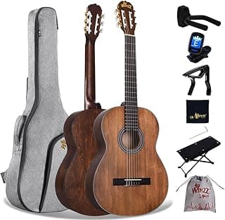 Winzz Classical Guitar 4/4 Adult Classical Guitar for Beginners 39 Inches Brown