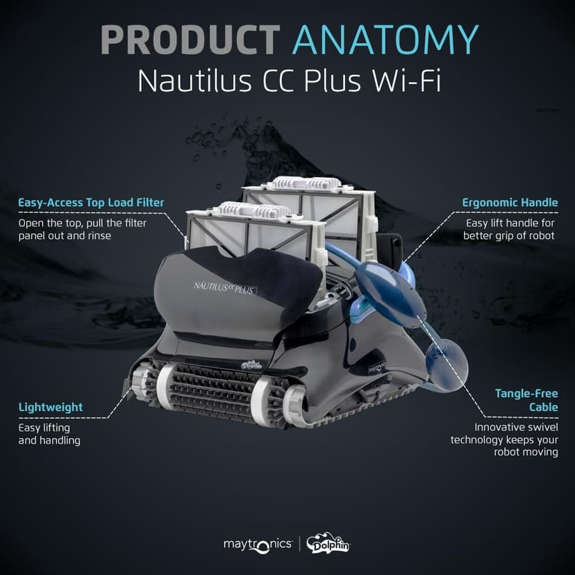Dolphin Nautilus CC Plus Wi-Fi Robotic Pool Vacuum Cleaner Includes Ultra-Fine Filters for an Ultimate Clean, Ideal for In-Ground Pools up to 50 FT in Length