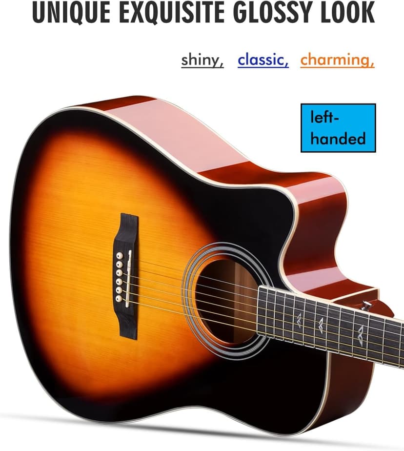 Winzz 4/4 Electro Acoustic Guitar, Left-Handed Western Guitar Set, Adult Beginners, Acoustic Guitar 41 Inch with 4-Band Equaliser (Dreadnought,Glossy Sunburst)