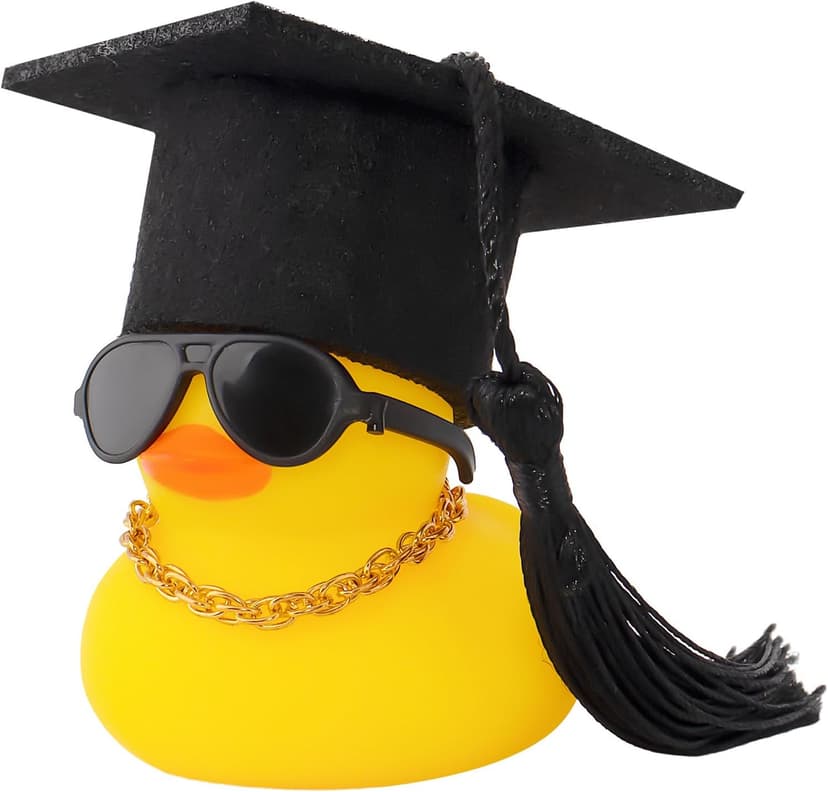 wonuu Car Dashboard Decor Graduation Hat Rubber Duck, Car Ducks Ornaments with Mini Hat Necklace Sunglasses Scarf (Black) B0CSYPZJK4