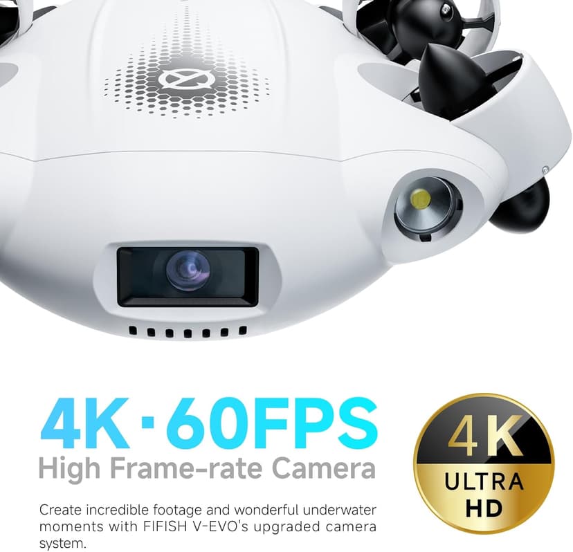 【2025 New】V-EVO 4K60FPS Underwater Drone Kit with Removal SD Card, QYSEA AI Vision Lock 360° Omnidirectional Movement Underwater ROV with Depth Hold, Portable Robot with VR Control, Posture Lock