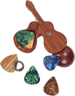 CustomGuitarPlectrumwithBox HomeWoodenDecorativeOrnamentGuitarMusicGiftCarMiniPendantGuitarAccessories Musician'sGuitarPlectrumGiftChristmasUniqueGift (Wood color (flower pear tree))