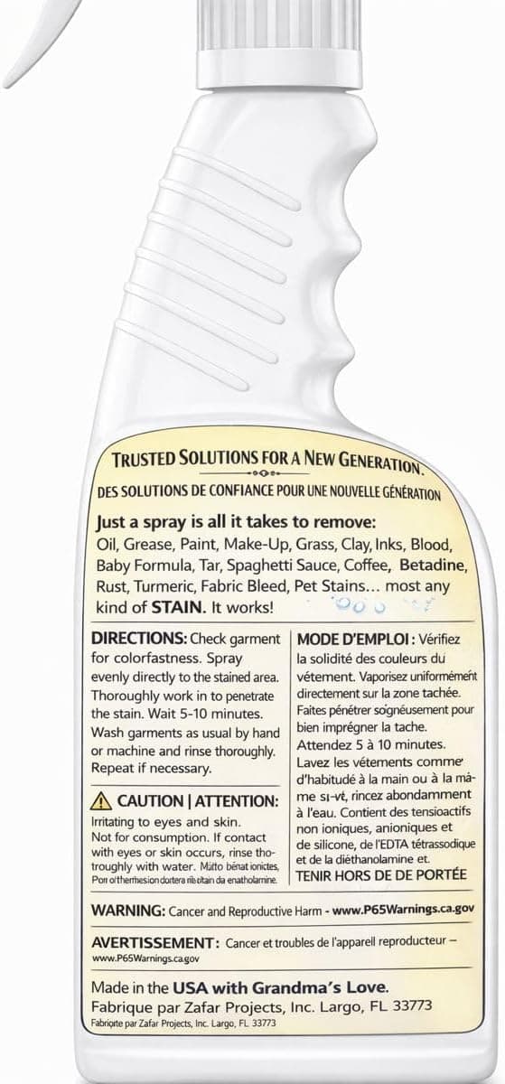 Grandma's Secret Spot Remover Laundry Spray - Chlorine, Bleach and Toxin-Free for Clothes - Fabric Stain Remover Removes Oil, Paint, Blood and Pet Stains - 16 oz & 2 oz Combo, DuoPack