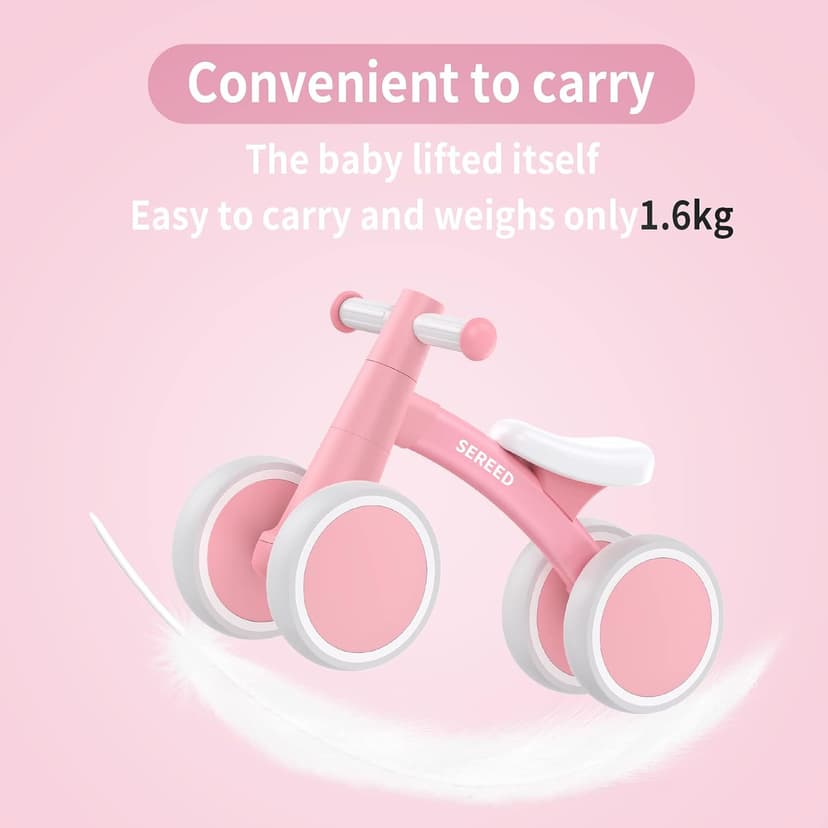 12-24 Months Toddler Bike, First Learning Ride on Toys, 4 Silent Wheels Indoor Outdoor Baby Walker, Pink New SEREED Baby Balance Bike for 1 Year Old Boy Girl, First Birthday Gift Toy B0B38JGP21