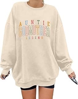 KIDDAD Women's Auntie Sweatshirt Cool Aunt Godmother Legend Crewneck Pullover Top Long Sleeve Graphic Aunts Shirt