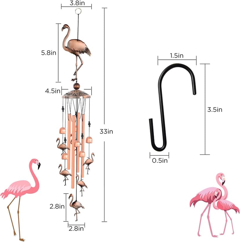 JOBOSI Flamingo Wind Chimes, Gifts for Mom Women Grandma Friends Mother, Flamingo Room Garden Decor Patio Decorations, with S Hook Flamingo Gifts B0968DSJW7