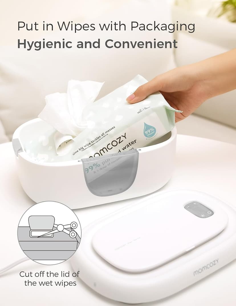 Wipe Warmer with Night Light, Fast and Even Heating, 4 Adjustable Temperature Modes, Baby Shower & Registry Must-haves, Grey Momcozy Baby Wipe Warmer, Innovative Spring Design,Large Capacity Dispenser B0FZKLFGJ1