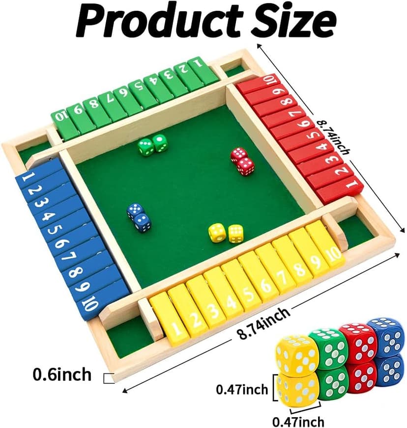 Nicecho Shut The Box Dice Game,2-4 Player Family Wooden Board Table Math Games for Adults and Kids, 8 Dices Classics Games for Classroom,Home,Party or Pub