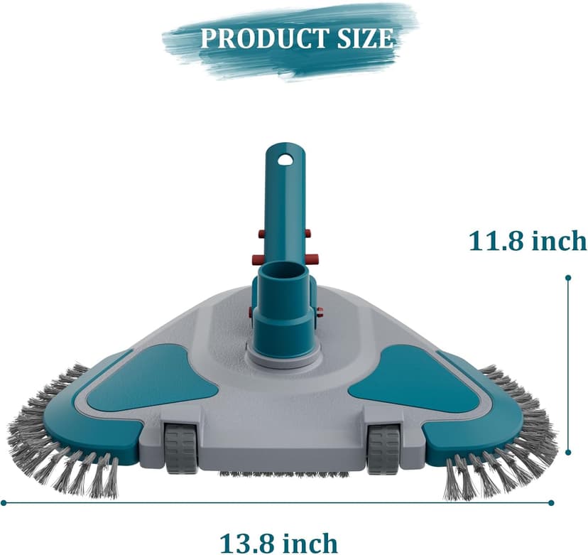 Upgrade Pro Weighted Triangular Pool Rotative Vacuum Head with Brush & EZ Clip Handle - for Cleaning Surface Safe on Vinyl Lined Pools