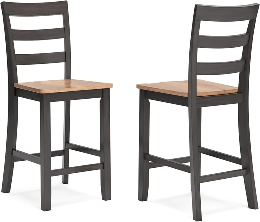 Signature Design by Ashley Gesthaven Counter Height Barstool, Set of 2, Adjustable Levelers, Solid Wood Frame, Natural/Brown