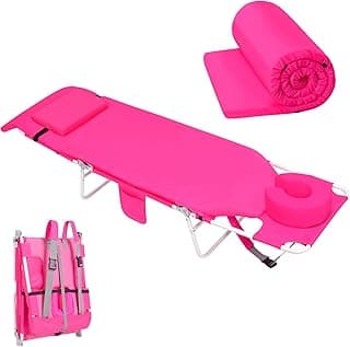 3 in 1 Women Comfort Backpack Beach Tanning Lounge Chair with Cushion Face Hole Softer Padded Adjustable Washable, Layout Sun Chair for Adults Outside Reading Sunbathing Poolside, 6 Position, Pink